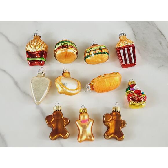 Christmas Mini Blown Glass Tree Ornament Fast Food Pop Corn Hot Dog 90s x11 - Picture 12 of 13